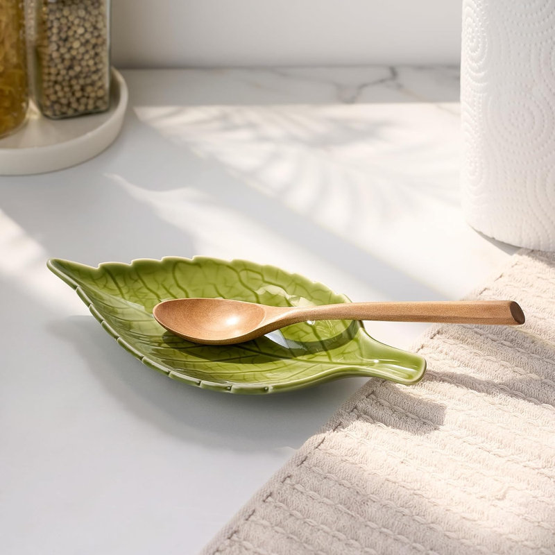 Repose-cuillère en céramique - Porte-cuillère de cuisine vert pour dessus de cuisinière et comptoir de cuisine, spatule résistante à la chaleur et repose-ustensiles, cadeau de décoration de cuisine unique, paquet de 1