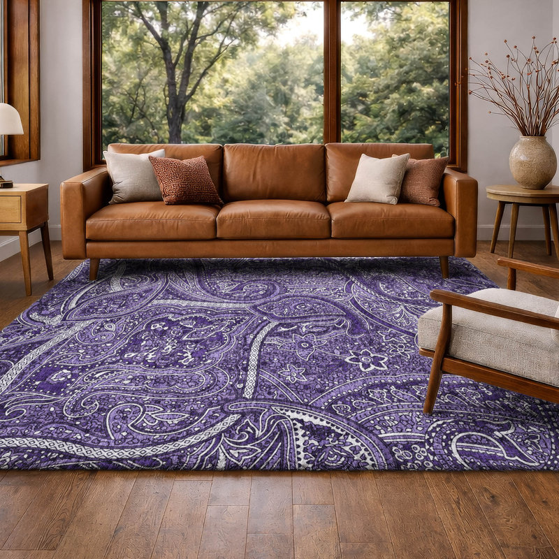 Tapis cachemire ADS623 de qualité supérieure lavable à la machine, Purple, 10' x 14'