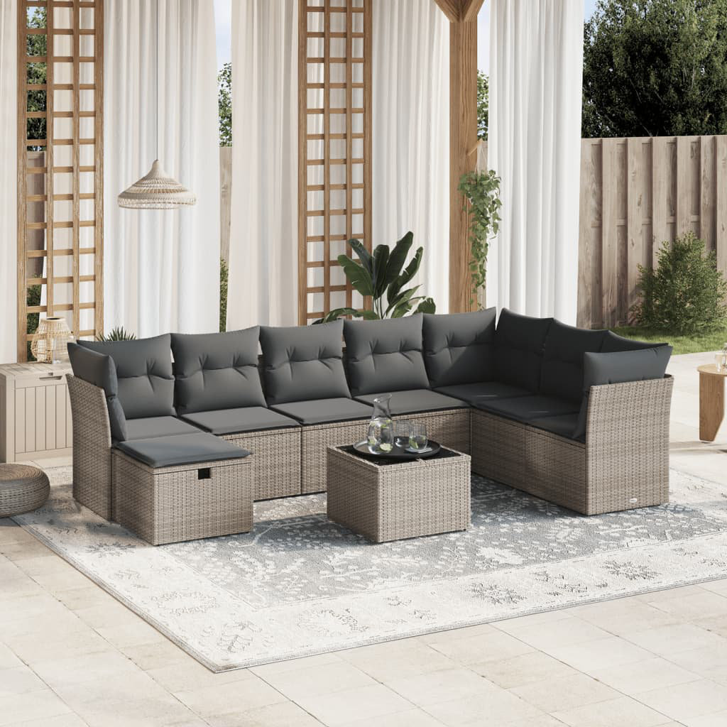 9-Tlg. Garten-Sofagarnitur Mit Kissen Poly Rattan