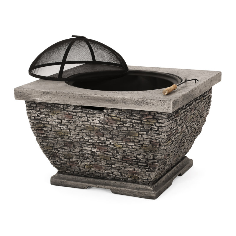 Grey 32" Concrete Fire Pit - Add Warmth To Outdoor Life Wood Burning Patio Heat Focus Point