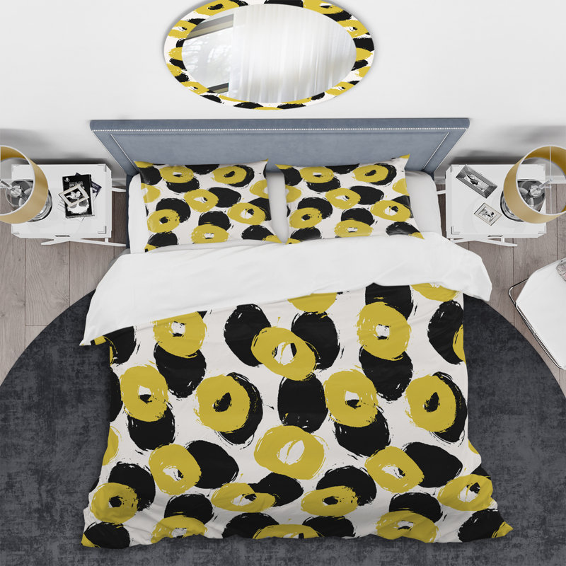 Ensemble de housse de couette en microfibre noir / jaune 2 pièces, Housse de couette simple + 1 taie décorative stan