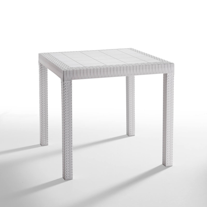 Outdoor Table Marte, Fixed Square Table, Rattan Effect, 80x80h74 cm, White