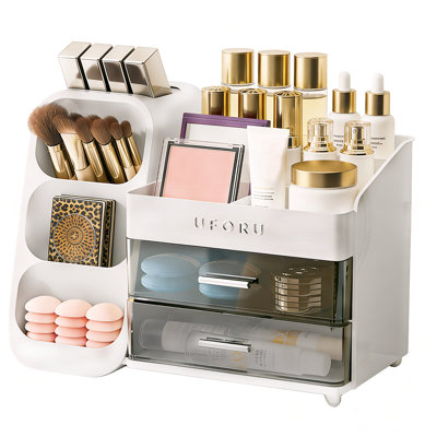 Makeup Organizer for Vanity, Countertop Organizer With 2 Large Drawers, Cosmetic Display Case for Beauty Essential,White