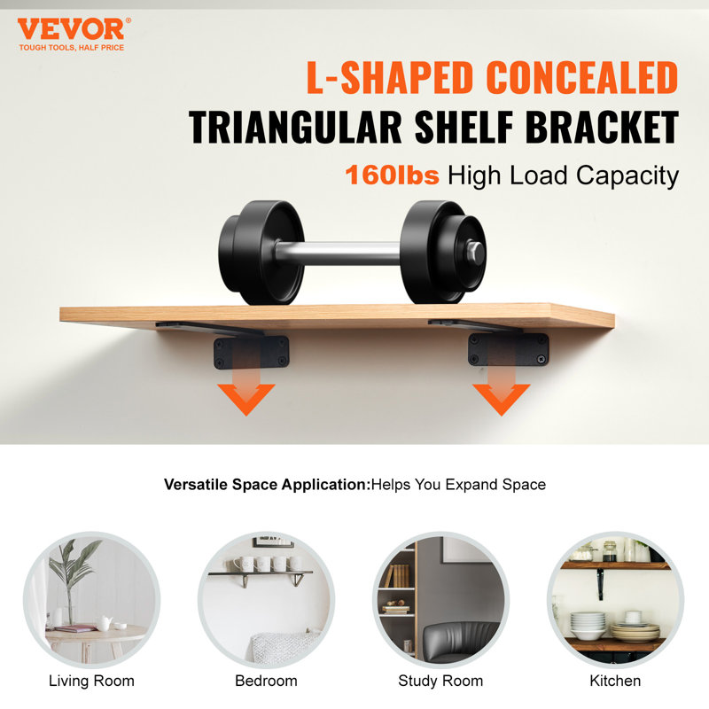 Heavy Duty Black Metal Floating Shelf Brackets Set of 6