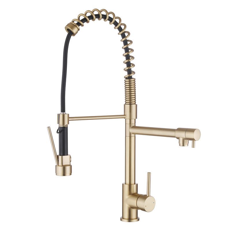 24.8" Modern 2-Function Single Handle Pull Down Kitchen Faucet With Pot Filler, Brushed Gold