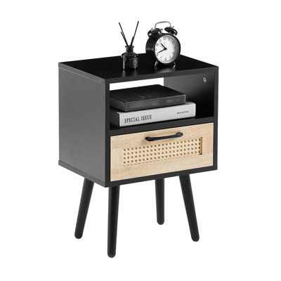 End Table With Functional Storage Feature And Solid Wood Legs Side Drawer Leg Steadiness For Bedroom