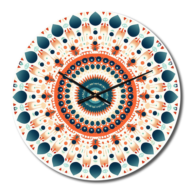 Horloge murale moderne élémentaire Mandala Serenity en bleu et rouge II, Moyenne