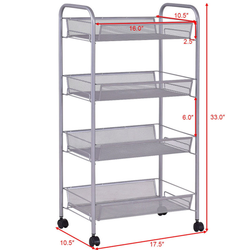 33'' H x 17.5'' W Utility Cart with Wheels, Gray