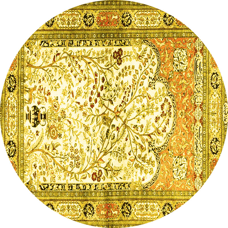 Tapis traditionnels jaunes 4643, Rond 5 pi