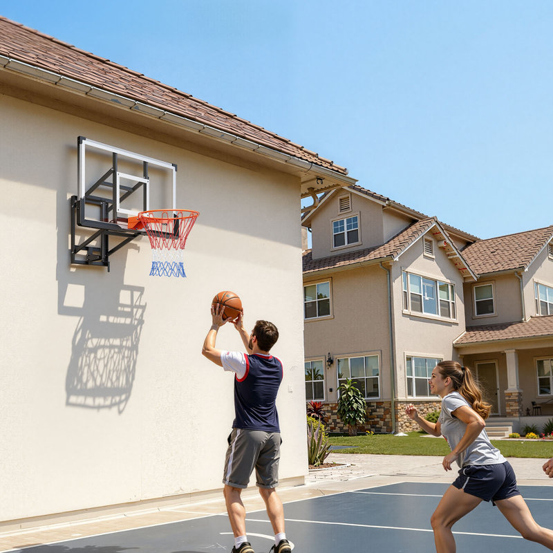 Panier de basketball mural, panier de basketball extérieur pour PC de 54 pouces avec réglage de la manivelle, panneau arrière épaissi de 0,11 pouce, conception classique de panier de basketball, utilisation intérieure et extérieure