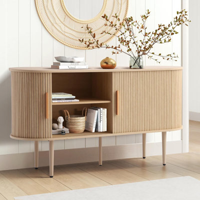 55.1" Storage Cabinet with Tambour Doors and Shelves, Fluted Sideboard Buffet Cabinet,
