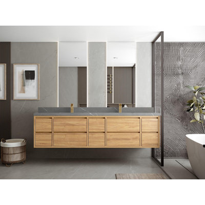 Cadge 84'' Double Bathroom Vanity with Quartz Top