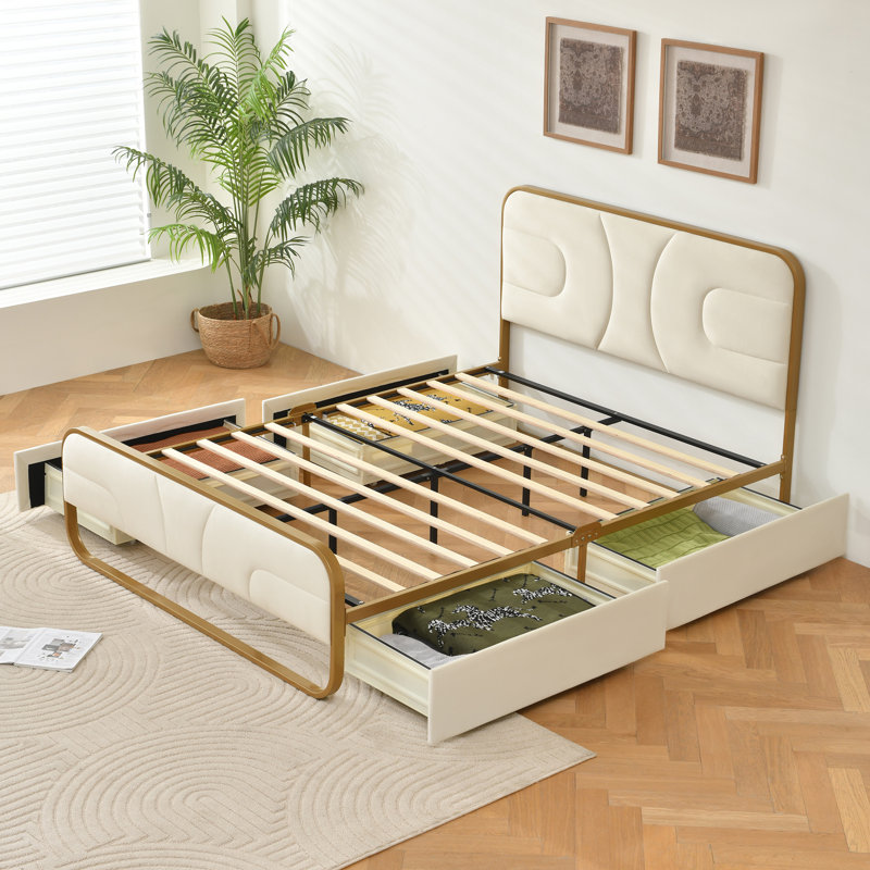 Nelsie Upholstered Platform Storage Bed With 4 Drawers, Full