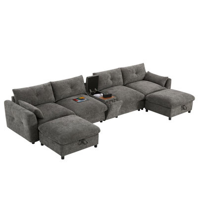 136'' Upholstered Sectional Sofa with Ottoman
