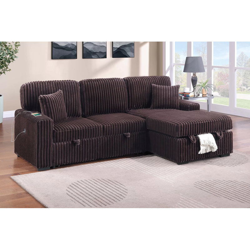 Vroni Convertible Sectional, Coffee Corduroy