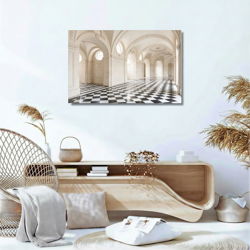 Ensemble de 1 tableau sur toile à motif damier en forme d'arche, 16"H x 24"W, Toile tendue