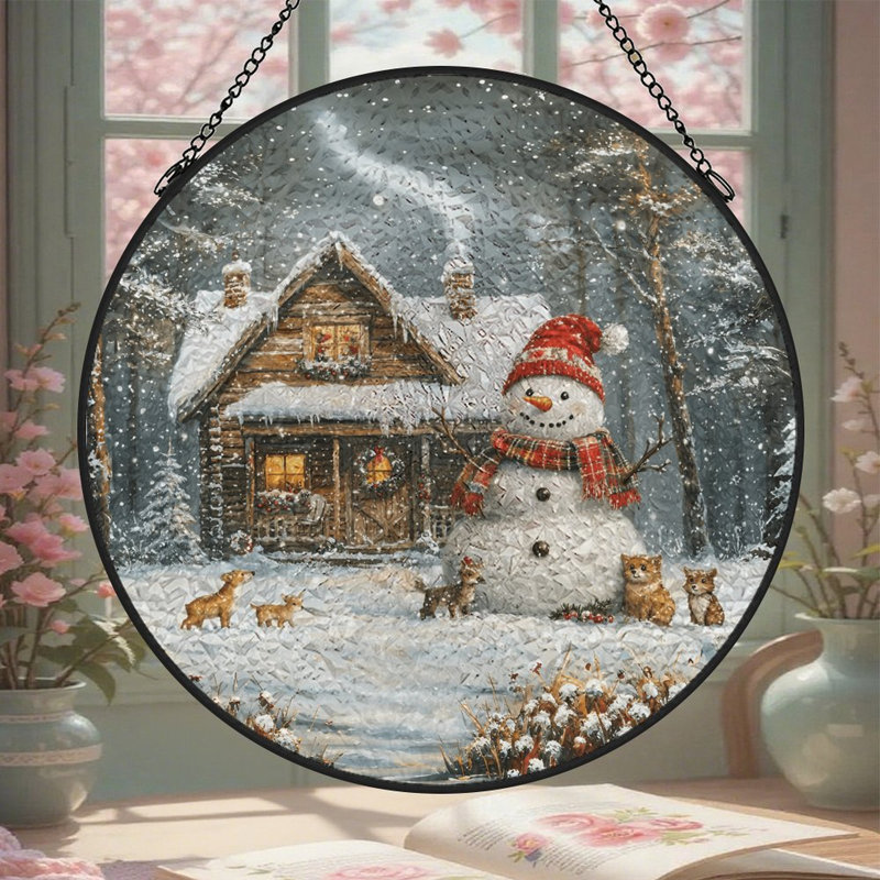 Snowman Cabin Winter, 3.5x3.5in(9x9cm)
