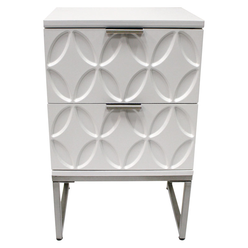 Arlevia 28.25" Tall White Rectangle Wood End Table Side Table with 2 Drawers, Metallic Gray Legs