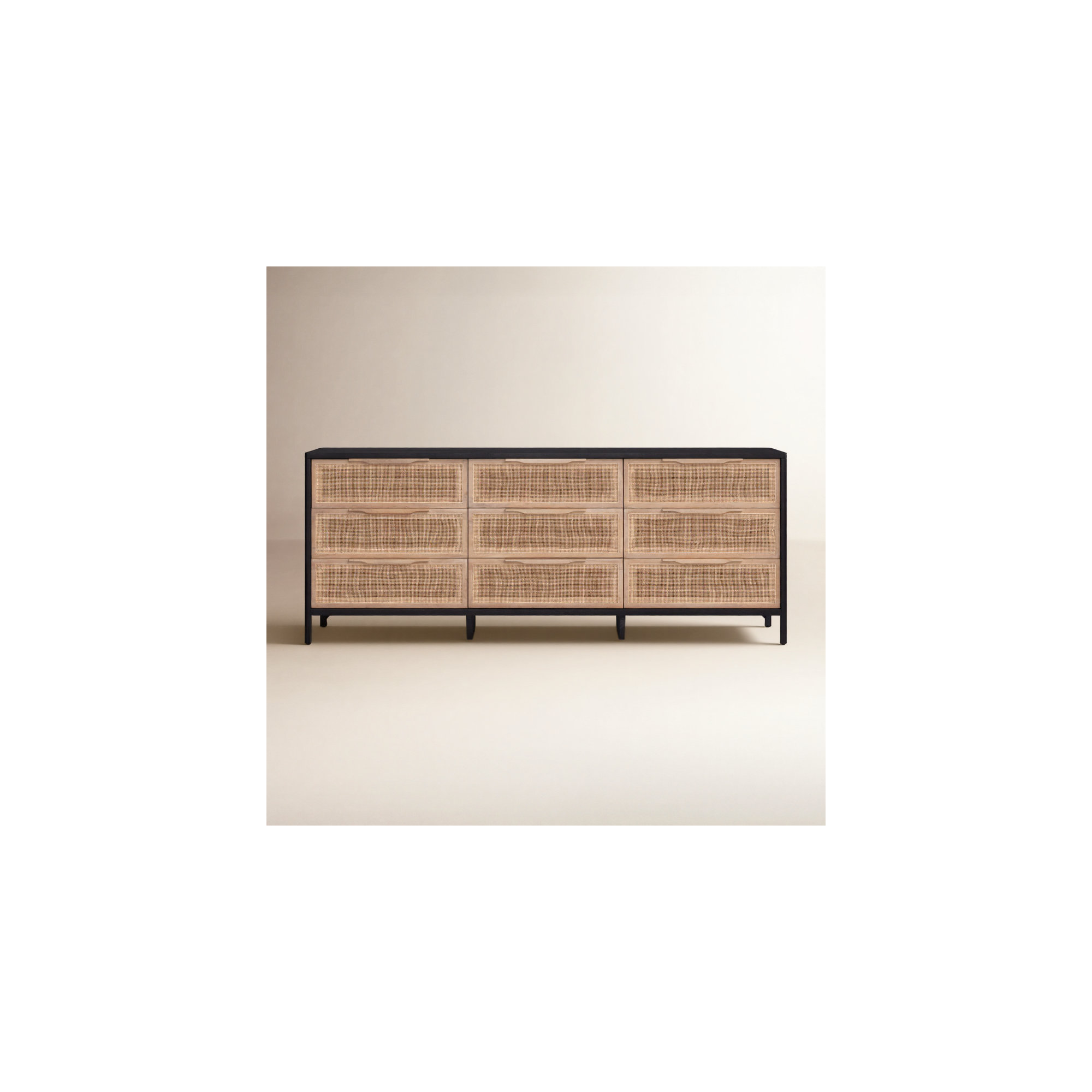 Nellie 9 Drawer Cane Dresser, Black/Natural