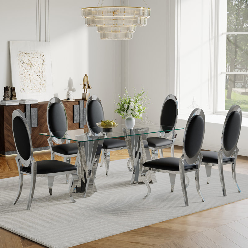 7- Piece Dining Set, Silver, Black/Silver