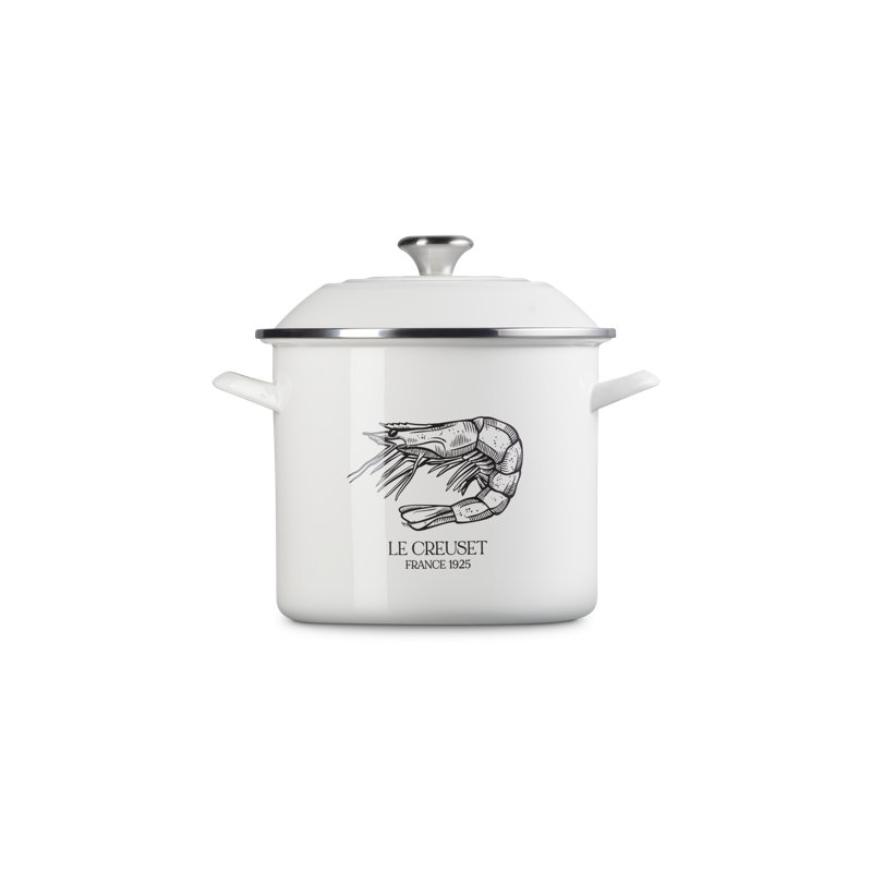 Le Creuset Enamel On Steel Traditional Shrimp Stockpot With Lid, 10 Qt. - White