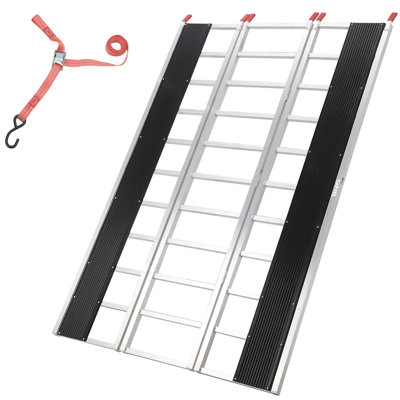 Rampe à trois volets en aluminium - capacité de 1500 lb, 77 po x 54 po, 1,5 po d'épaisseur, rampe de véhicule portable avec sangles de sécurité