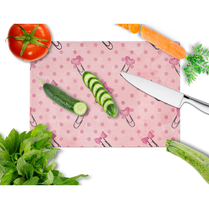 Caroline's Treasures Tempered Glass Watercolor Paper Clips and Polkadots Cutting Board