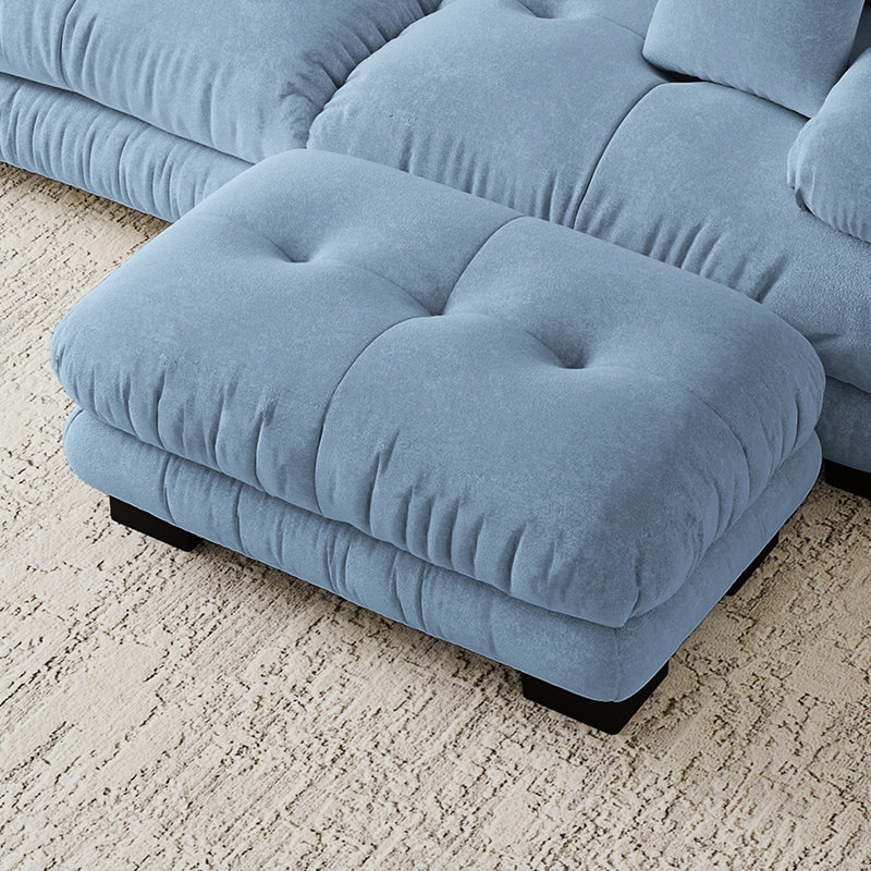 Repose-pieds en chenille pour salon, Bleu