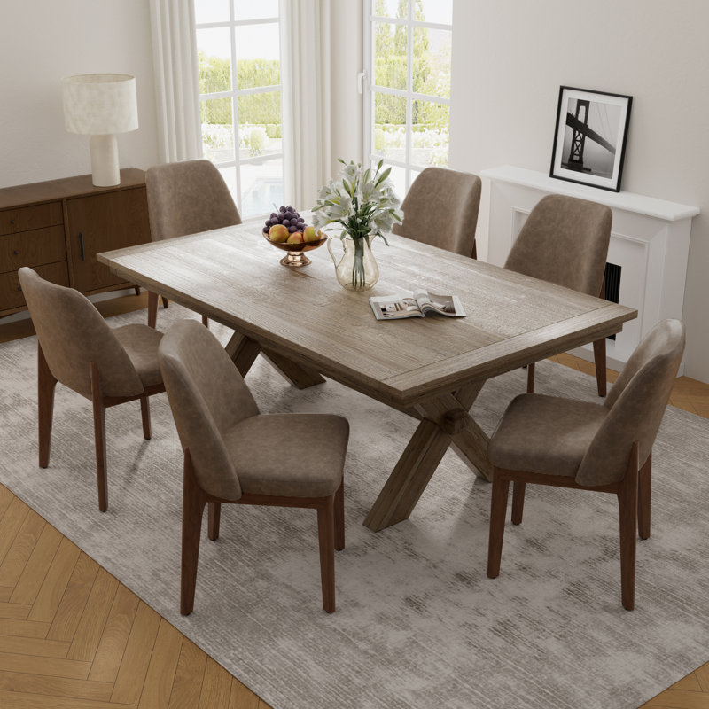 Bason Upholstered Faux Leather Dining Chairs Set Of 6, 6, Dark Brown