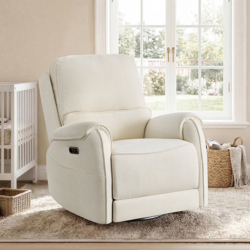 Fauteuil inclinable électrique pivotant 270 ° en velours avec éclairage ambiant et charge USB, Crème