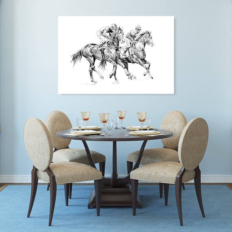 Affiche murale dynamique de course de chevaux, style traditionnel et contemporain, H 32 po x l 48 po