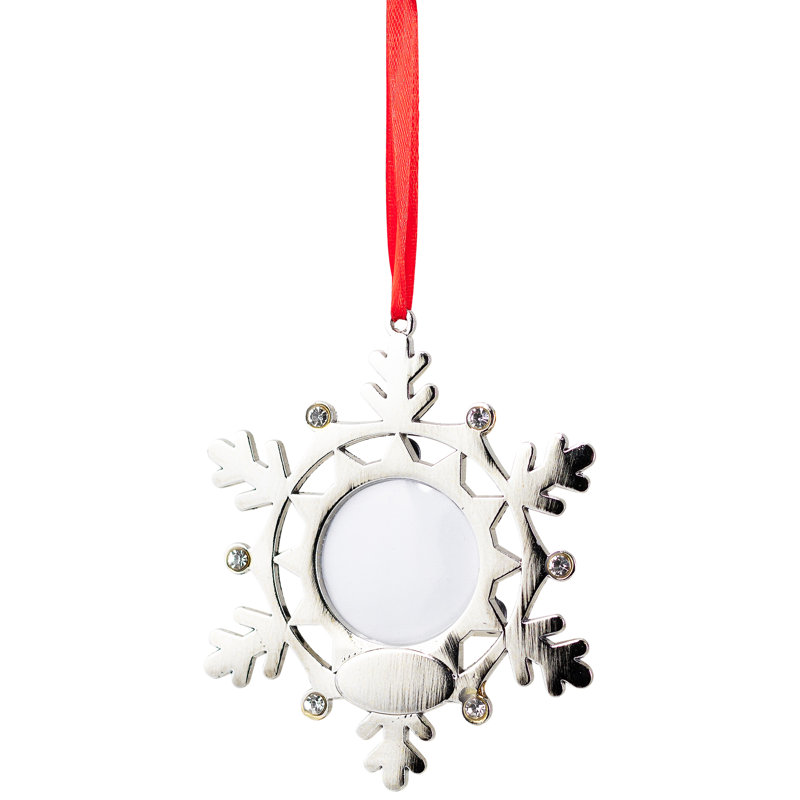 Ornement de Noël avec cadre photo flocon de neige - 3,5 po - Argent