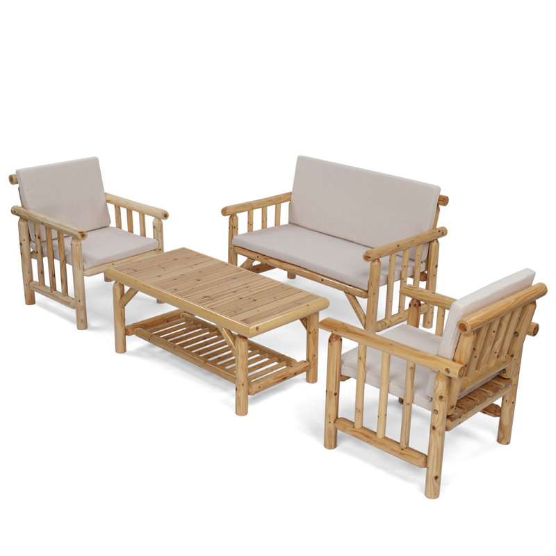 Patio 4-Piece Wood Conversation Set, Natural Wood