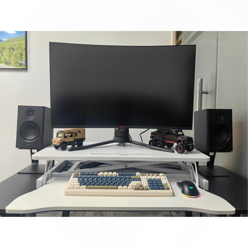 32 Inch Desk Converter, Height Adjustable Sit To Stand Riser, Dual Monitor And Laptop Workstation With Wide Keyboard Tray, Standing Computer Desk