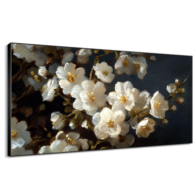 White Floral Realistic Blooming Flowers Living Room Large Framed Wall Art Print Home Decor (Frame Assembly Required)