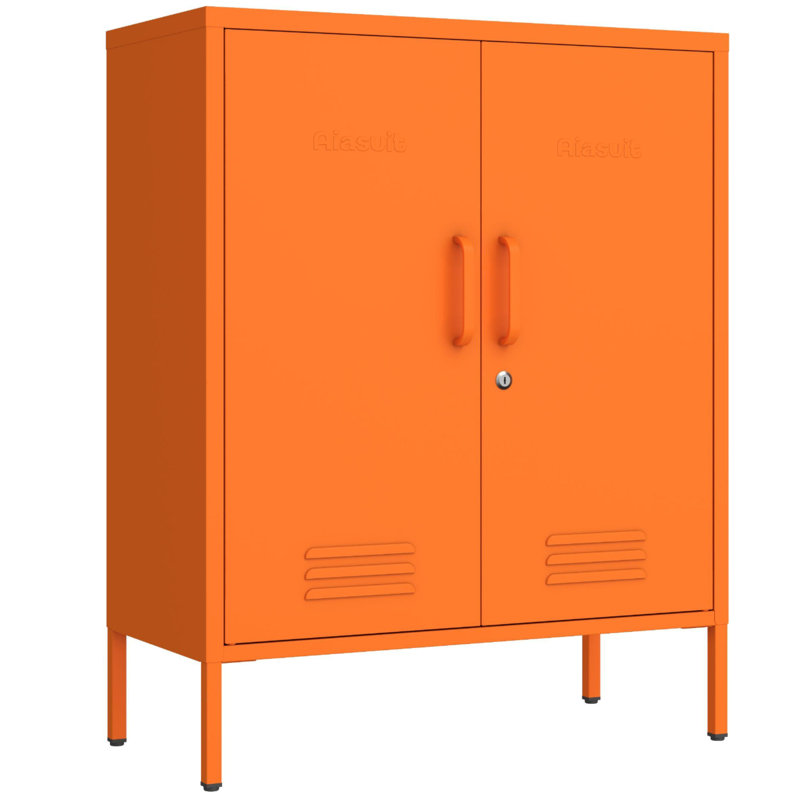 Multipurpose Metal Storage Cabinet with 2 Adjustable Shelves, Heavy Duty & Lockable Storage Organizer Made of Thickened Steel, Easy to Assemble for Home, Living Room