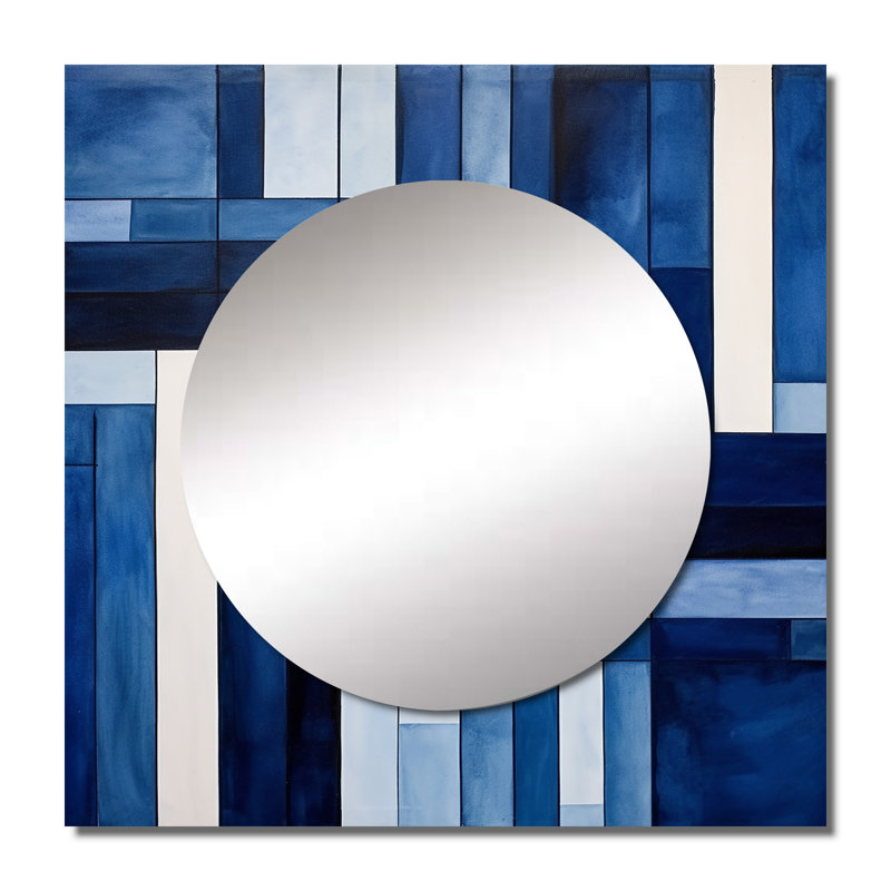 Hasmita - art mural miroir symétrique carré bleu saphir symétrique I pour salle de bain, 29 po x 29 po
