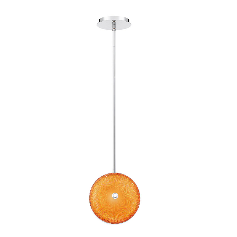 10 Inch Chrome LED Pendant with Orange Glass Shade
