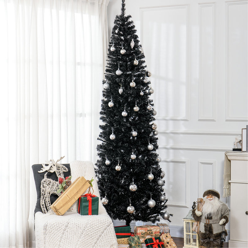 Arbre de Noël artificiel 8 pi avec 1168 pointes, sapin mince, noir, branches réalistes, ignifuge, sapin noir de 8 pi facile à assembler, ignifuge, configuration simple