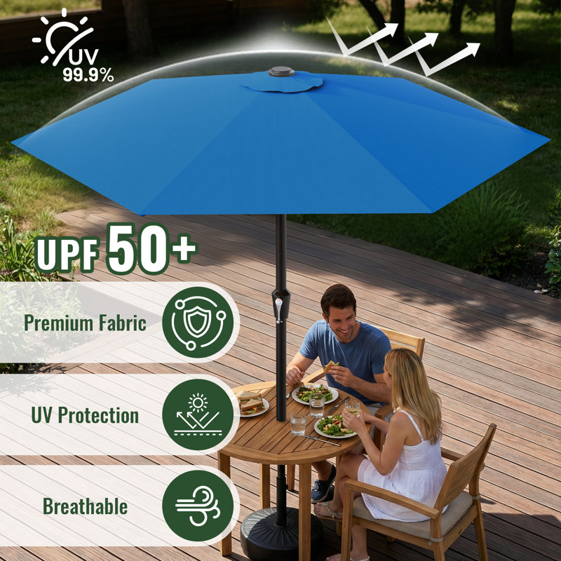  9 ft Patio Umbrella Outdoor Market Umbrella with Crank Lift,Sun Shade Cover for Garden, Deck, Poolside , Light Blue