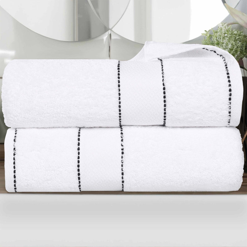 Abrianna Egyptian Giza Cotton Bath Sheet, White/Black