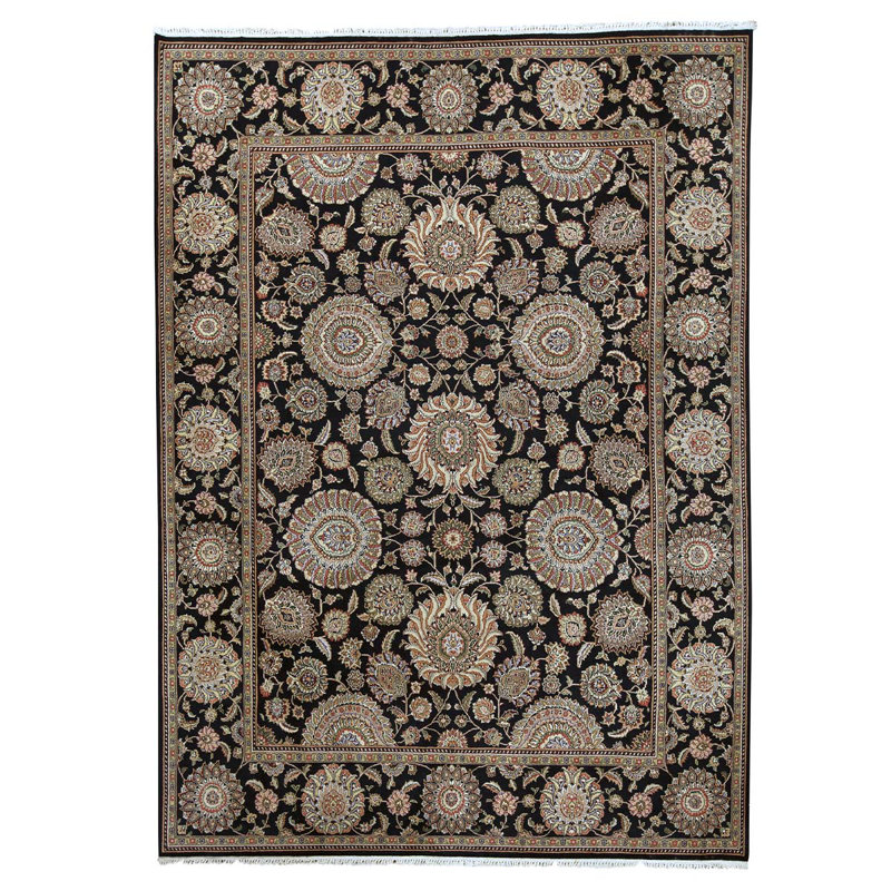 Tapis brun foncé / ivoire en laine noué à la main de conception unique 8 pi 9 po x 11 pi 9 po