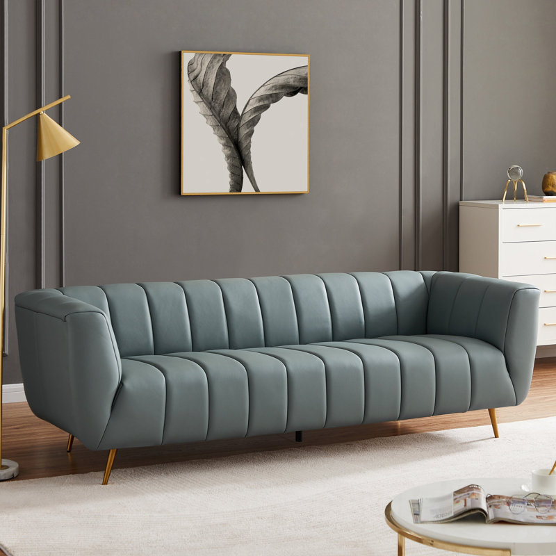 Fairbanks 85.5'' Modern Living Room Full Grain Leather Sofa Couch, Sage