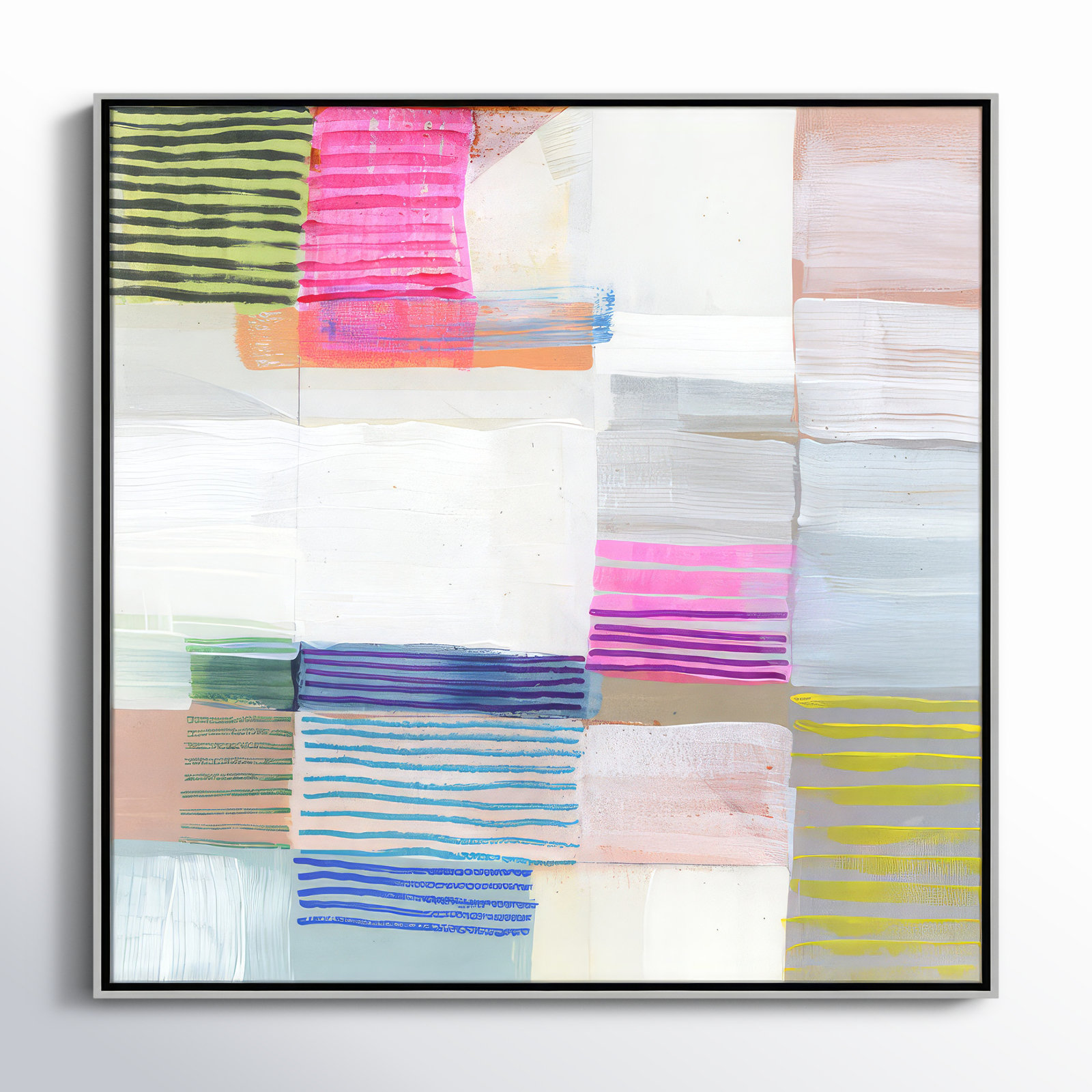 Bright Net II by Cartissi - Floater Frame Painting on Canvas, 46.5" H x 46.5" W x 2" D, Silver Framed