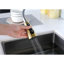 Robinet d'évier de cuisine avec poignée simple et tirette en acier inoxydable doré brossé - rotation de la buse à arc élevé sur 360 °, réglages du débit / débit / débit d'eau pour diverses applications, température facile-680554108