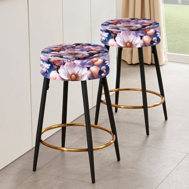 Ensemble de 2 tabourets de bar floraux bleus et mauves