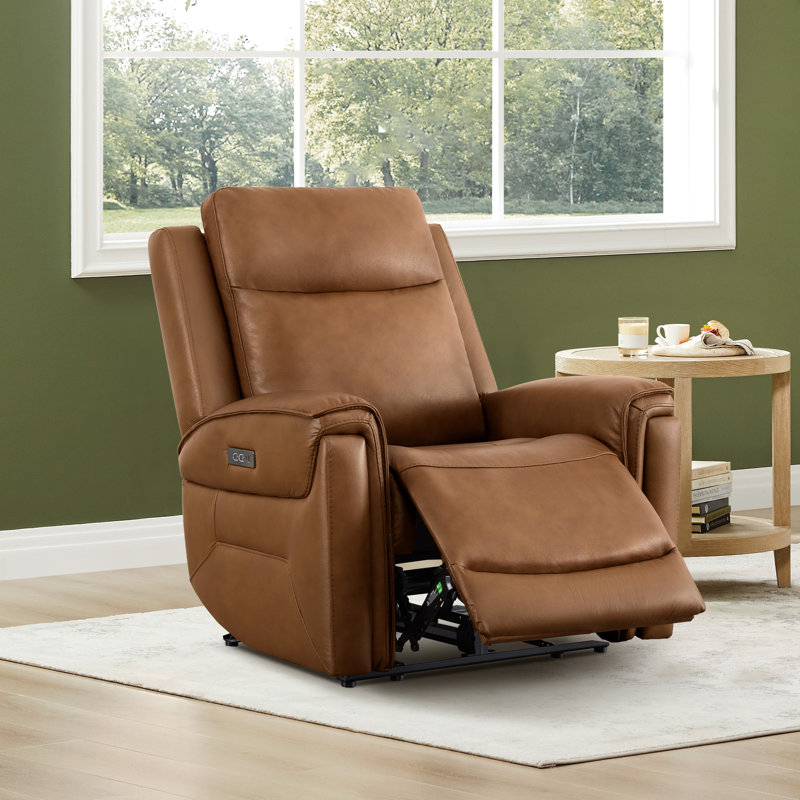 Fauteuil inclinable électrique en cuir véritable avec appui-tête réglable, Selle de cuir