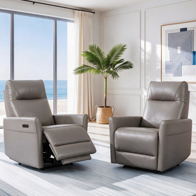 Genuine Leather Dual-Motor Power Recliner with Adjustable Headrest, Flared Arms & 170° Zero Gravity Recline (Set of 2)