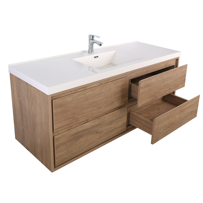 Azden 60" Wall-Mounted Single Bathroom Vanity Set, White Oak