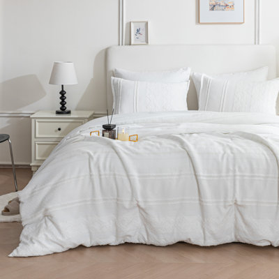 Sleep Zone Twin Size Grid Cutting Craft Comforter Set 2 Pieces for All Season 68 x 88 White